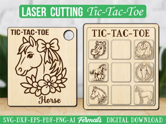 Floral Horse Bow Tic Tac Toe: Cute Laser Graphics for Crafting & Business