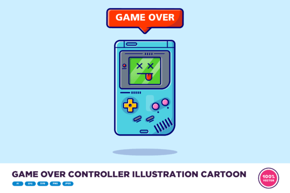 Game Over Controller Illustration: A Cute Gameboy Graphic for Digital Sellers