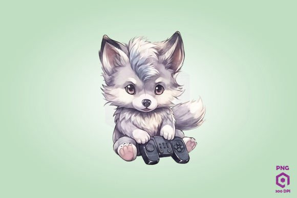 Gray Wolf Playing Video Game: A Playful Graphic for Modern Branding