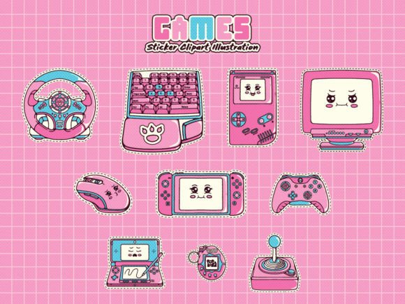 Pink-Themed Gaming Clipart for Playful Branding & Creative Graphics