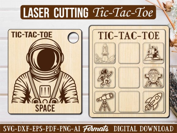 Space Astronaut Tic Tac Toe Puzzle Game: A Playful Laser Engraving Graphic for Branding & Marketing