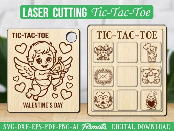 Valentine's Day Tic Tac Toe Puzzle Game Graphics for Laser Engraving Projects